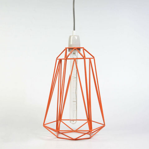 Filament Style - Hanging lamp-Filament Style-DIAMOND 5 - Suspension Orange câble Gris Ø21cm | L
